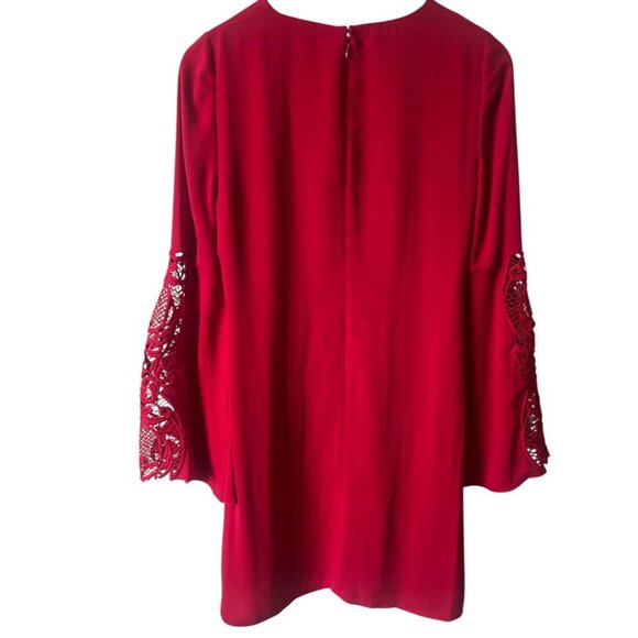 NWT Mika Mindel Cherry Red Lace Bell Sleeve Zip Back Cindy Dress XS Reg. $169 - Picture 7 of 12